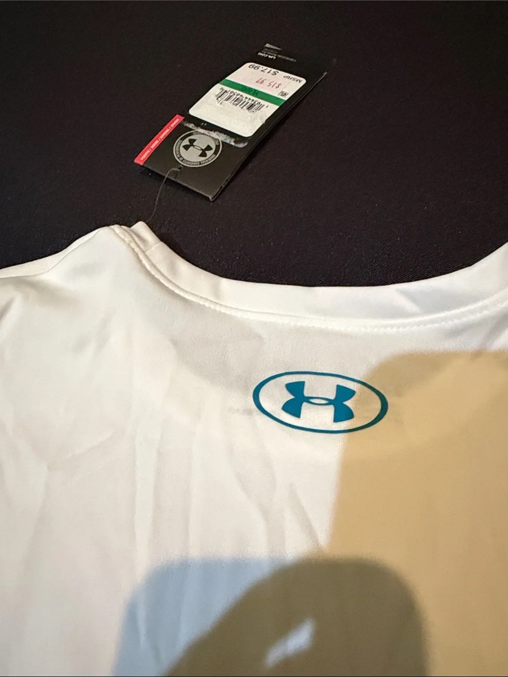 Under Armour White Short-Sleeve Performance Tee with Teal Logo